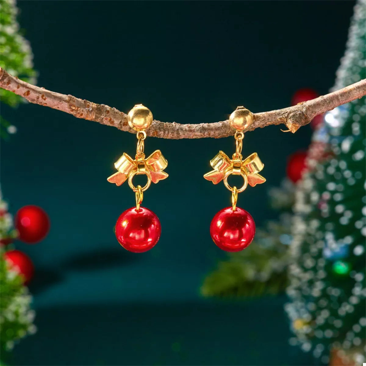 Trendsi Gold / One Size Christmas 18K Gold-Plated Ball Drop Earrings