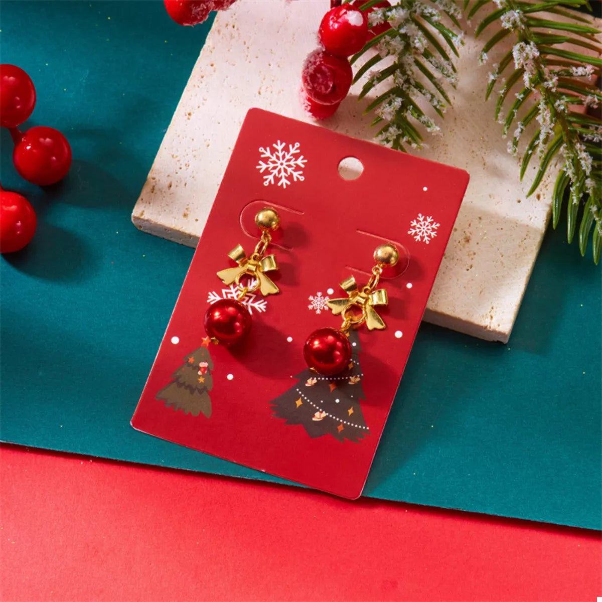 Trendsi Gold / One Size Christmas 18K Gold-Plated Ball Drop Earrings