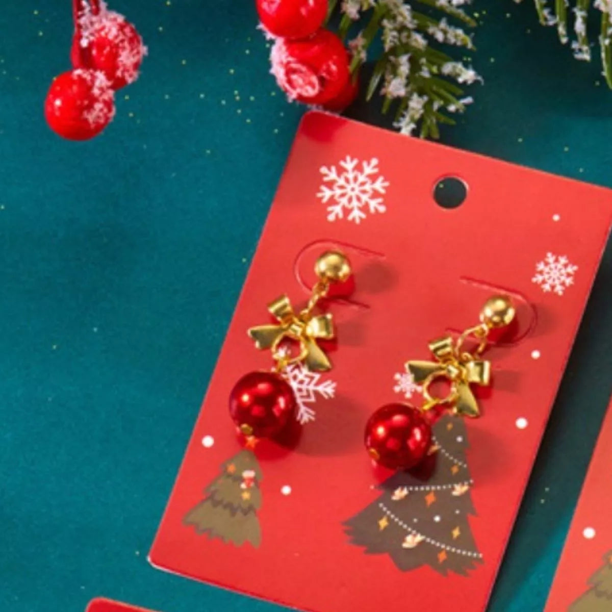 Trendsi Gold / One Size Christmas 18K Gold-Plated Ball Drop Earrings