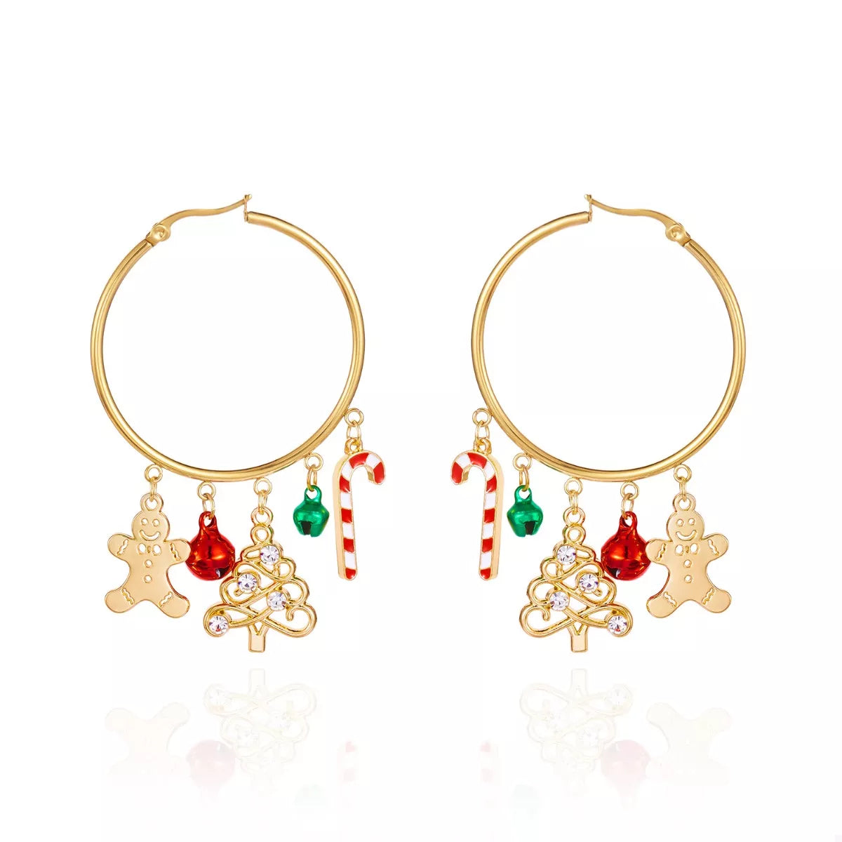 Trendsi Gold / One Size Christmas Theme Hoop Earrings
