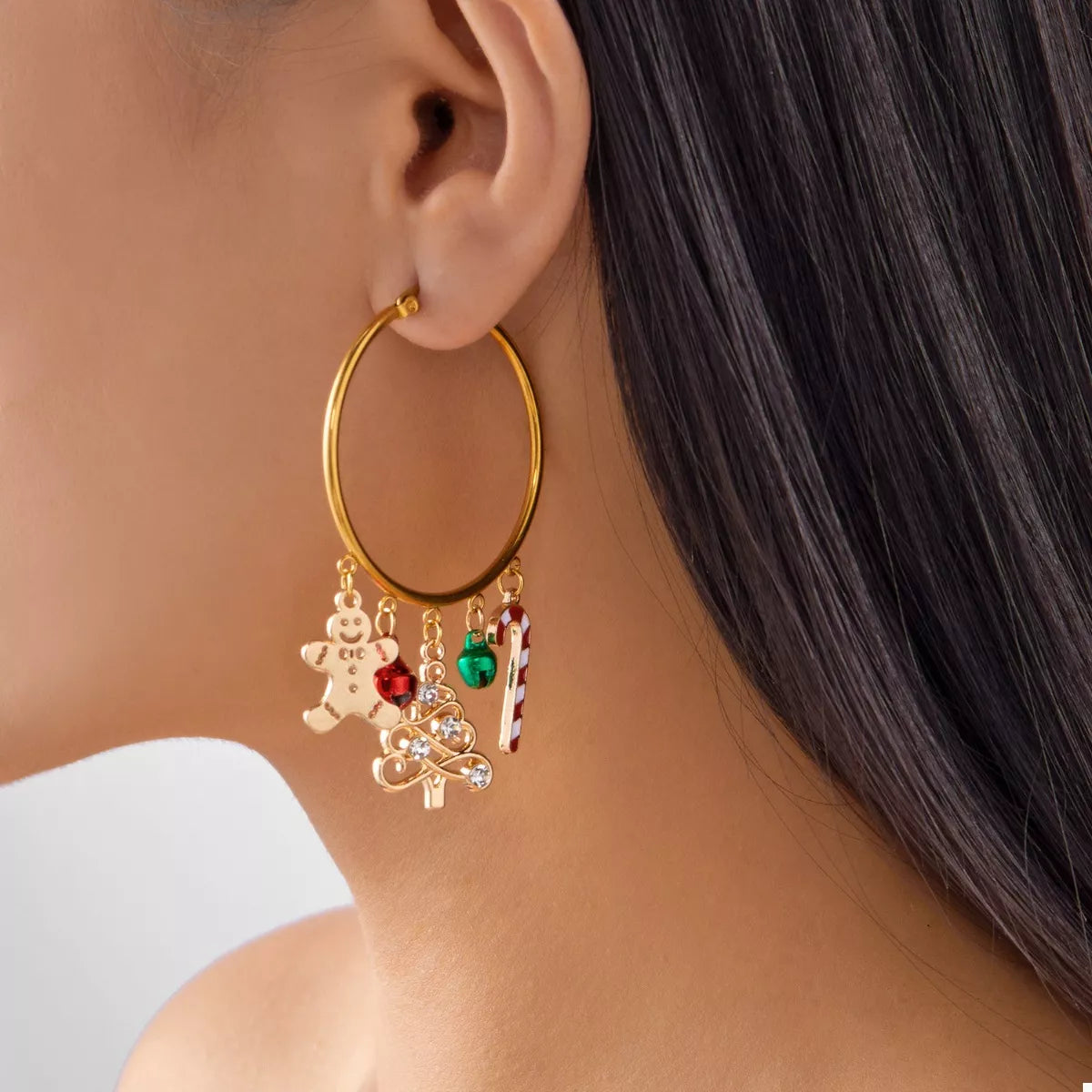 Trendsi Gold / One Size Christmas Theme Hoop Earrings
