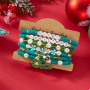 Trendsi Green / One Size 6-Piece Christmas Beaded Bracelet with Pearl Accents