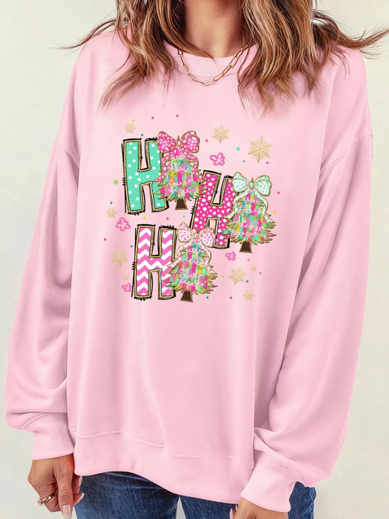 Trendsi HO HO HO Christmas Tree Graphic Pullover Sweatshirt