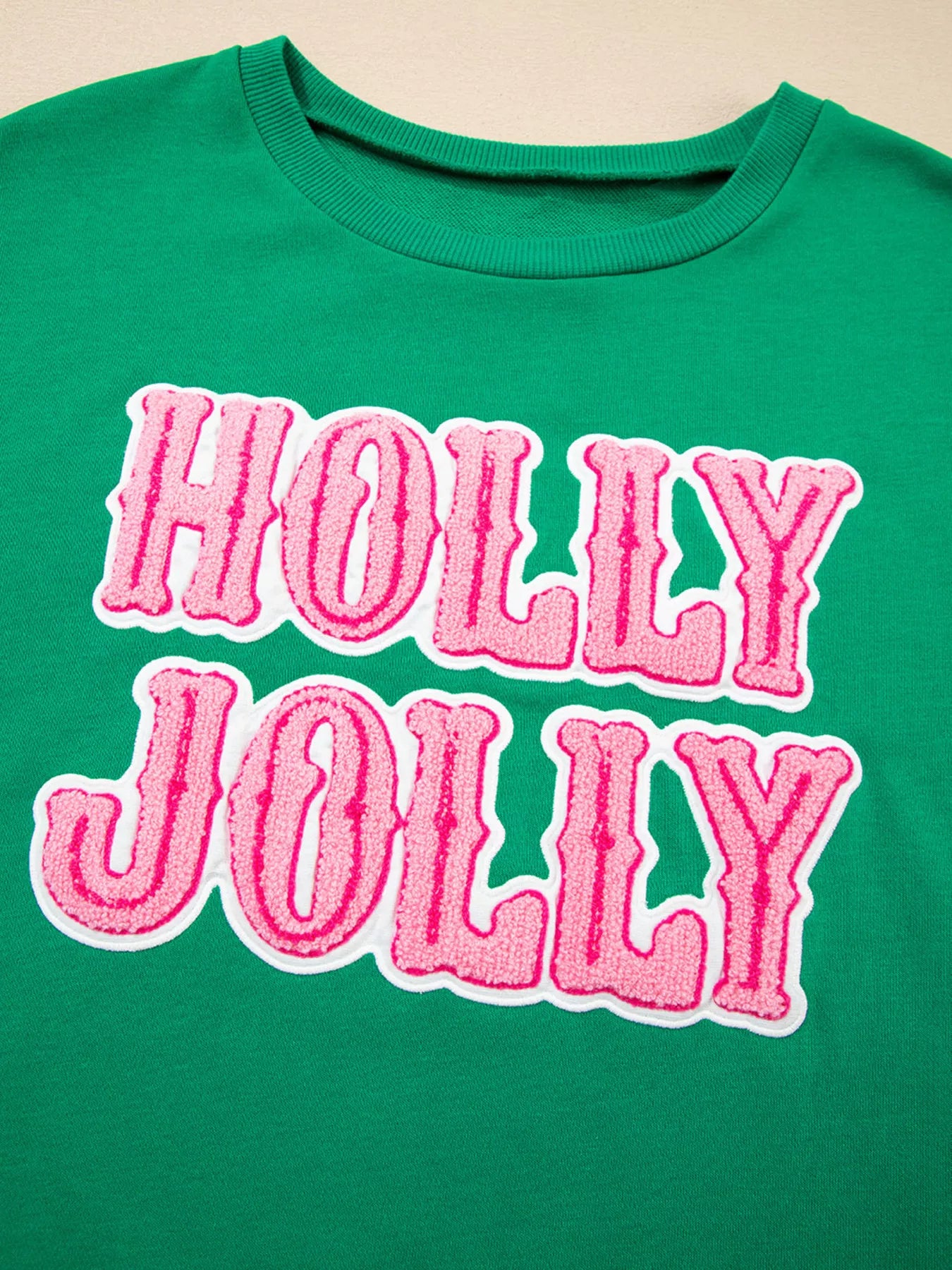 Trendsi HOLLY JOLLY Towel Embroidered Christmas Holiday Sweatshirt