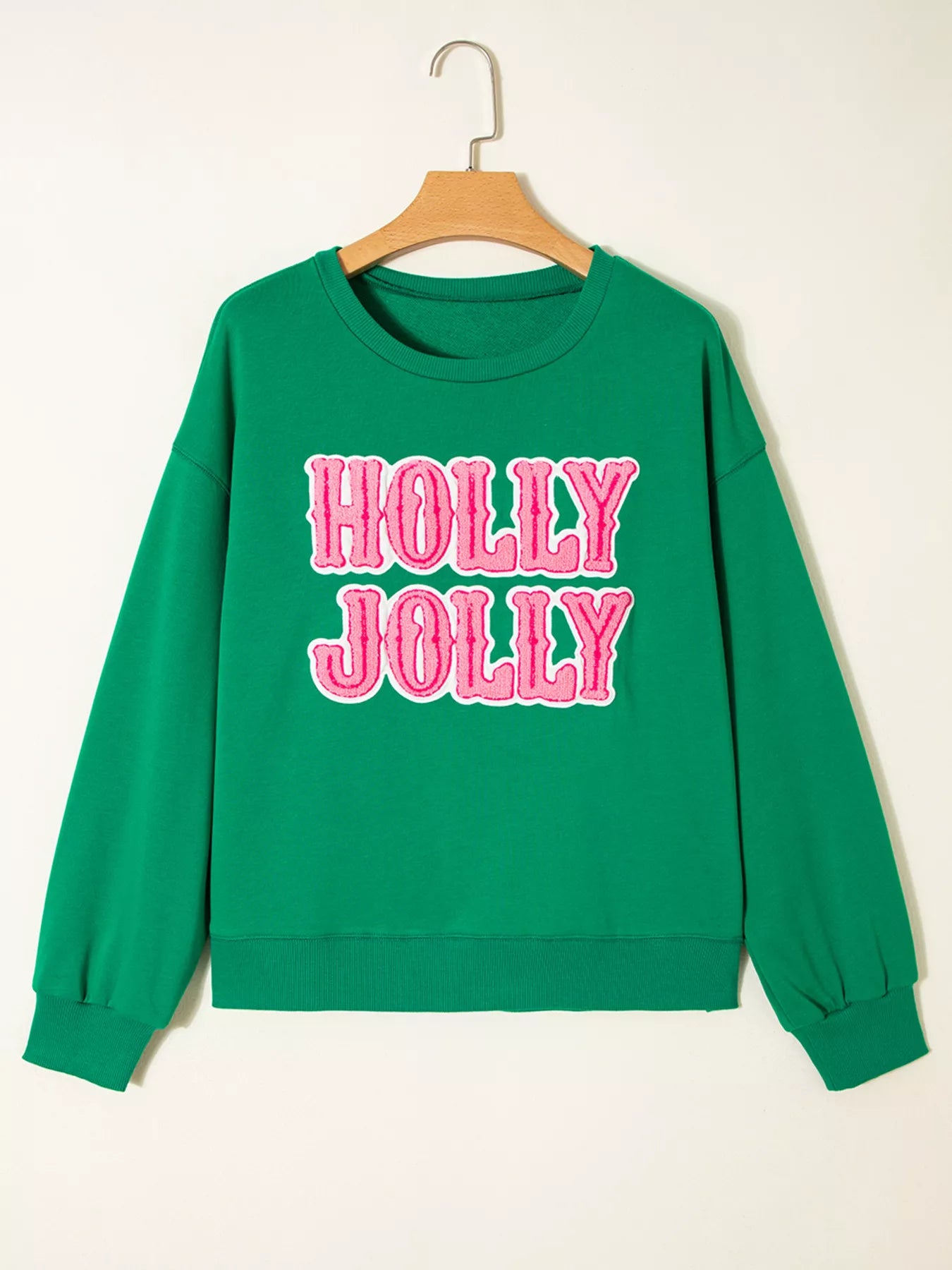 Trendsi HOLLY JOLLY Towel Embroidered Christmas Holiday Sweatshirt
