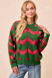 Trendsi HUNTER/RED / S BiBi Christmas Theme Chevron Sequins Detail Sweater