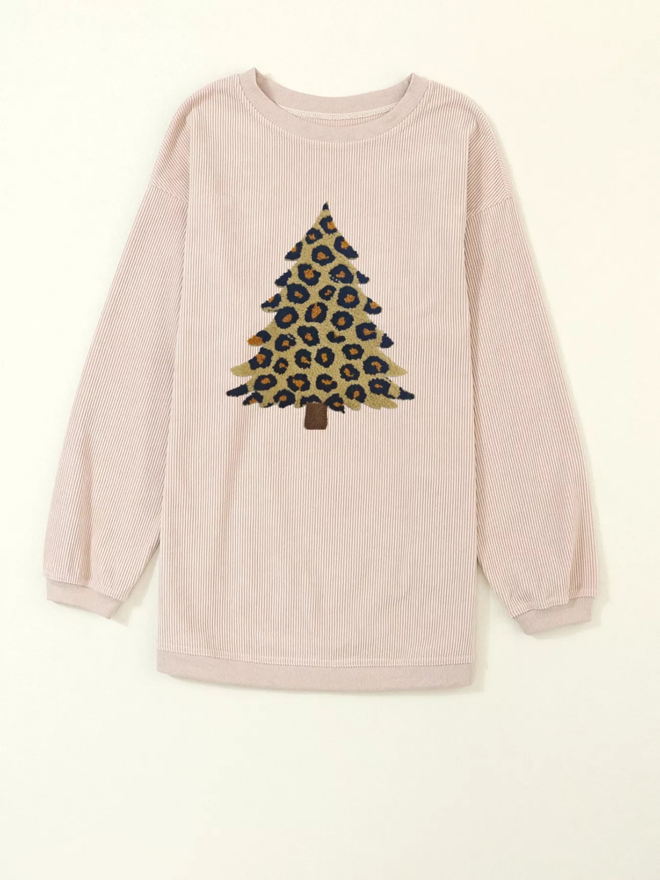 Trendsi Leopard Christmas Tree Graphic Corded Sweatshirt
