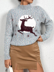 Trendsi Light Blue / S Christmas Reindeer Long Sleeve Sweater
