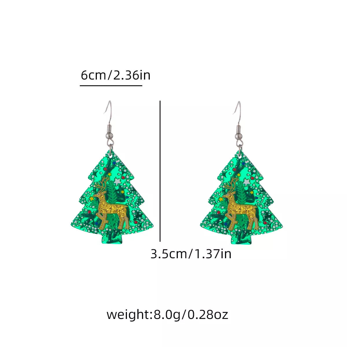 Trendsi Matcha Green / One Size Christmas Tree Glitter Dangle Earrings