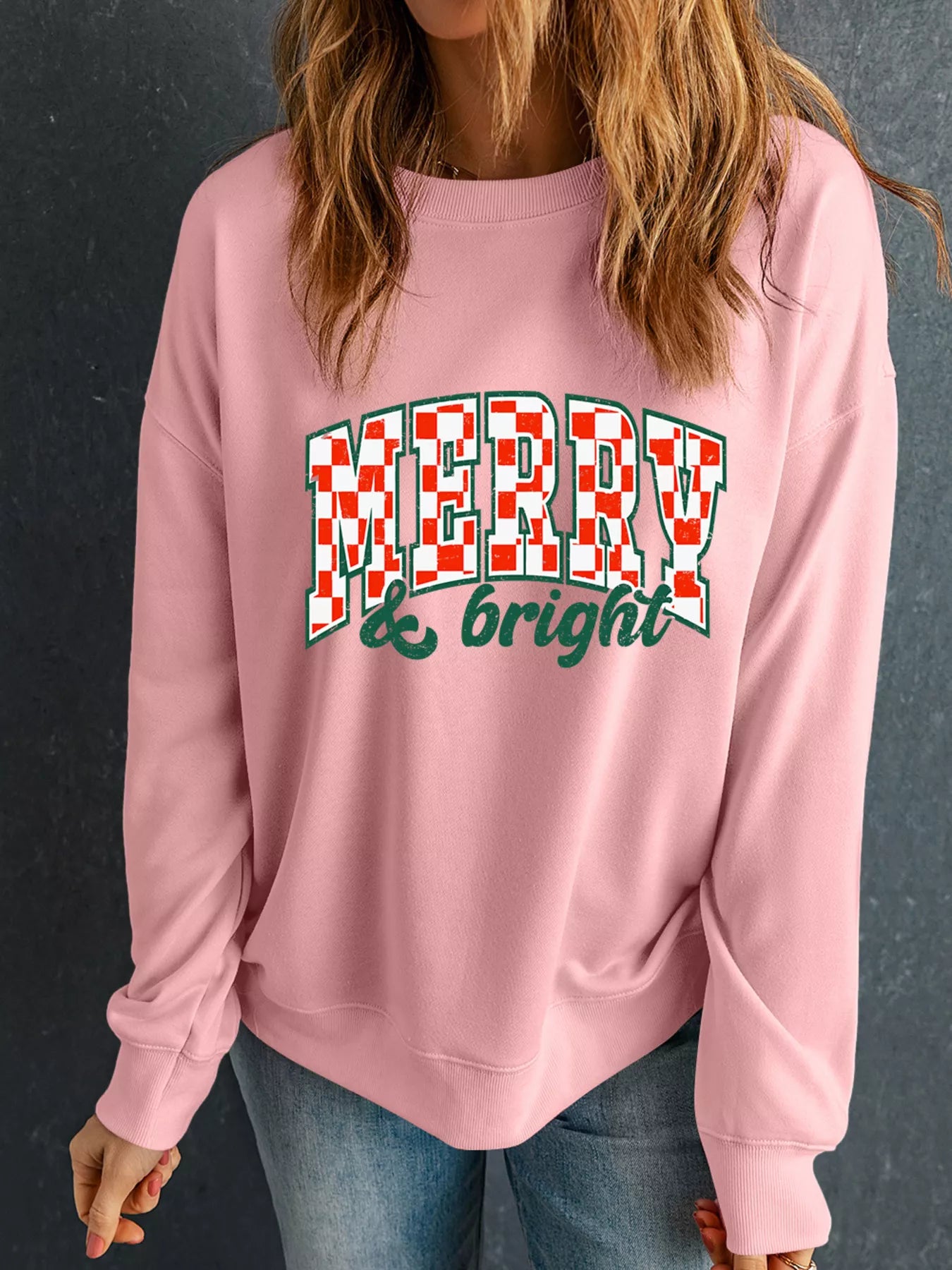 Trendsi MERRY & Bright Graphic Christmas Long Sleeve Sweatshirt