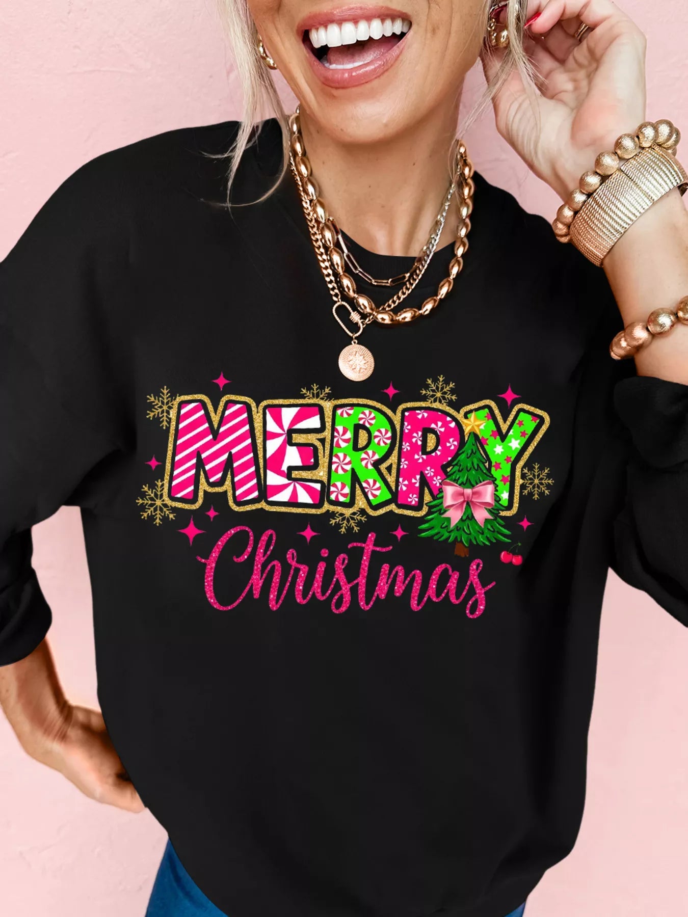Trendsi MERRY Christmas Letter Graphic Drop Shoulder Sweatshirt