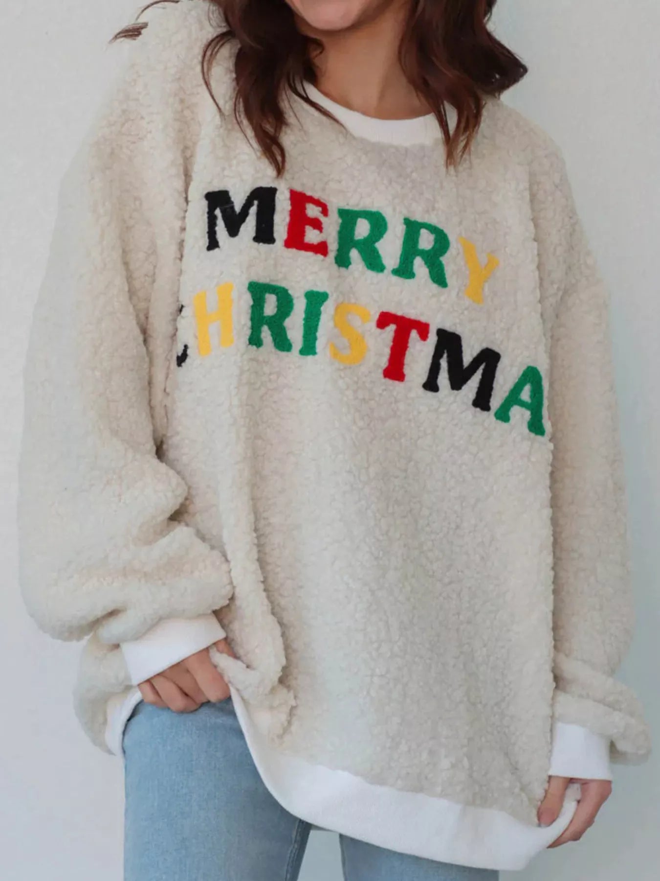 Trendsi Merry Christmas Sherpa Fleece Sweatshirt