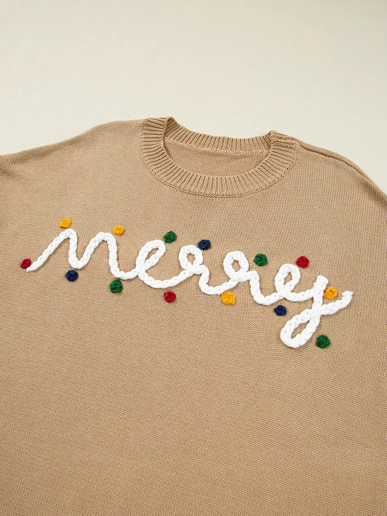 Trendsi Merry Colorful Dot Detail Christmas Dolman Sweater