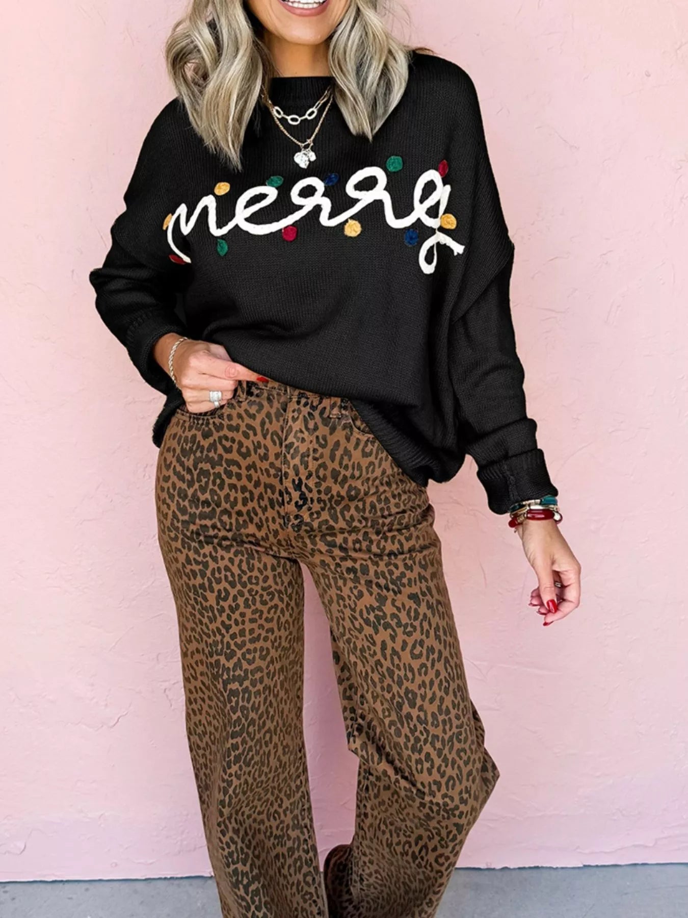 Trendsi Merry Round Neck Christmas Sweater