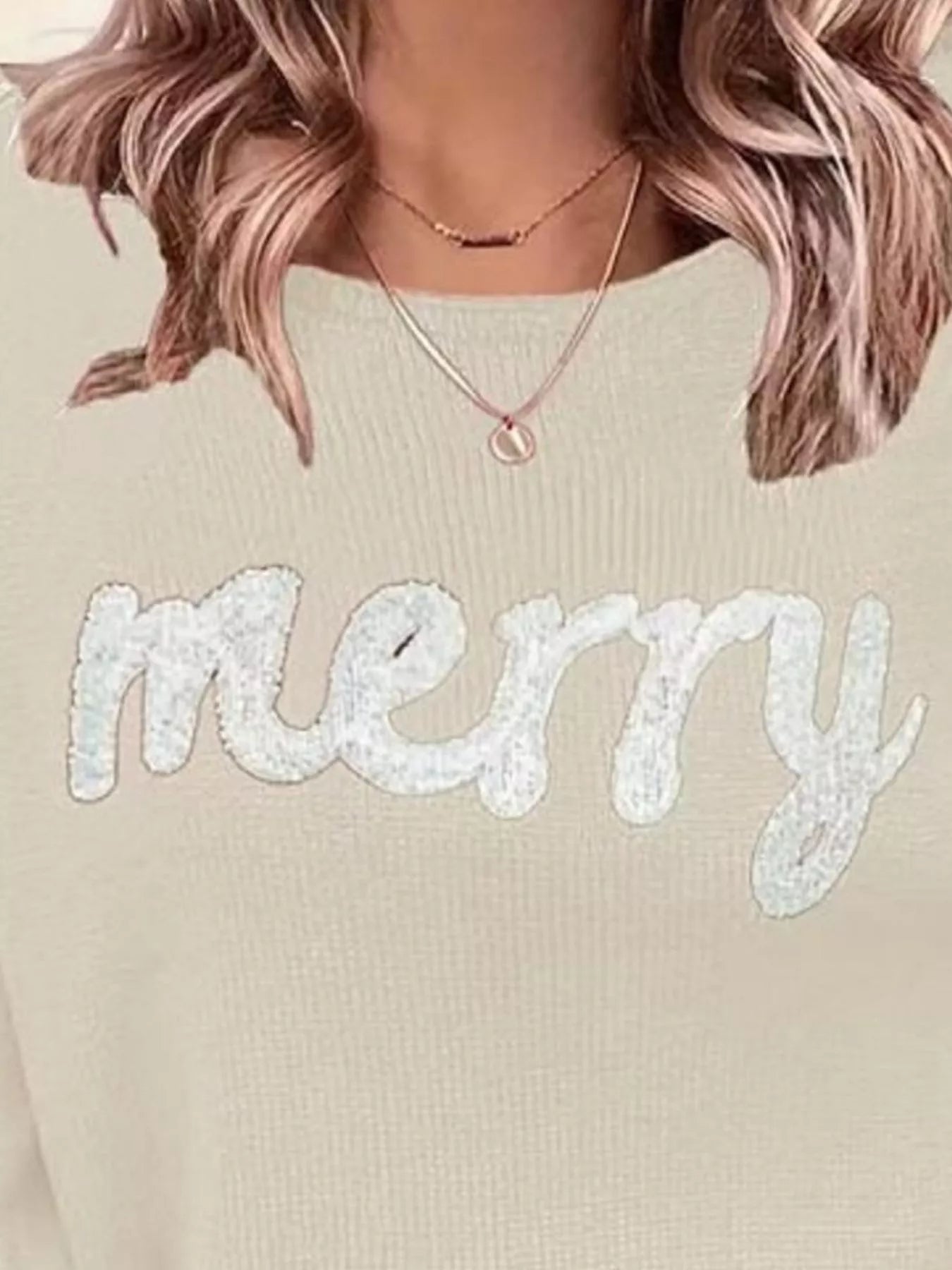 Trendsi Merry Round Neck Dropped Shoulder Christmas Sweater