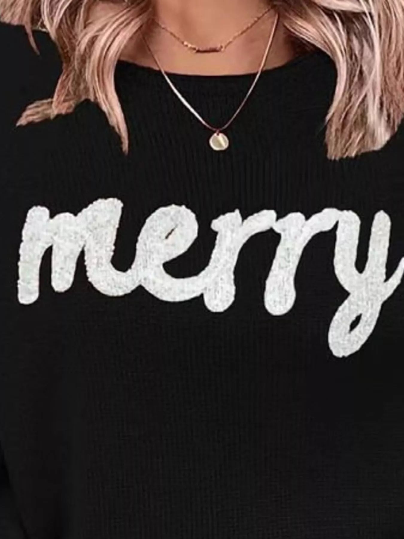 Trendsi Merry Round Neck Dropped Shoulder Christmas Sweater