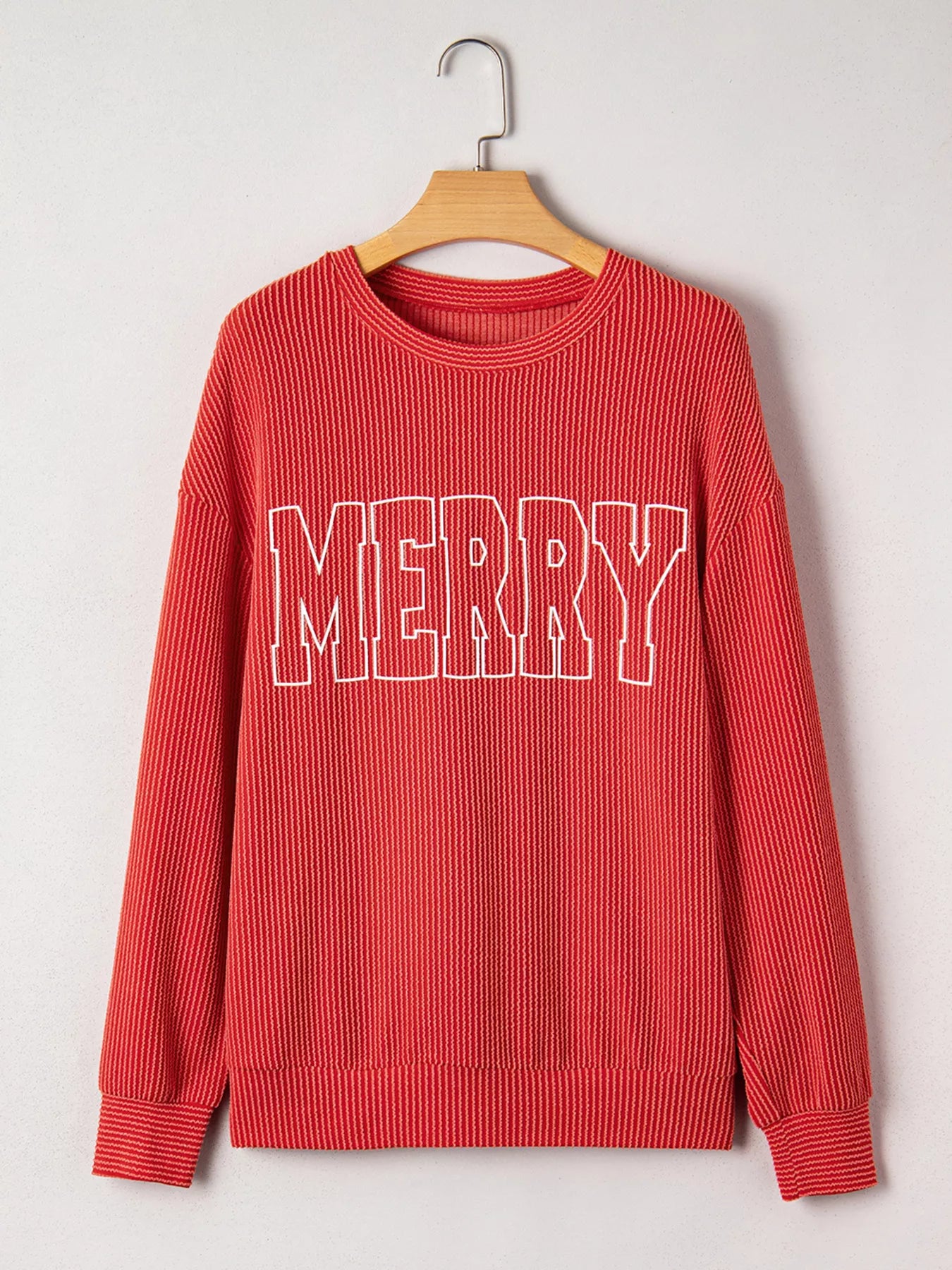 Trendsi Merry Twisted Rib Christmas Loose Long Sleeve Top
