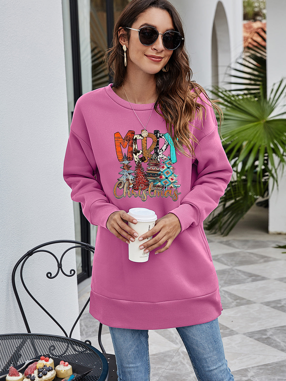 Trendsi Moonlit Mauve / S MERRY CHRISTMAS Graphic Sweatshirt