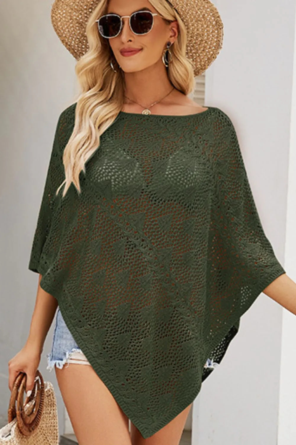 Trendsi Openwork Boat Neck Shawl Cover Up