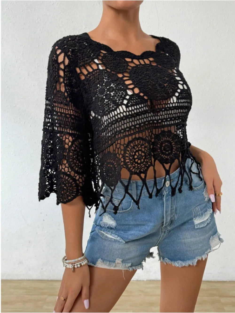 Trendsi Openwork Round Neck Cover-Up
