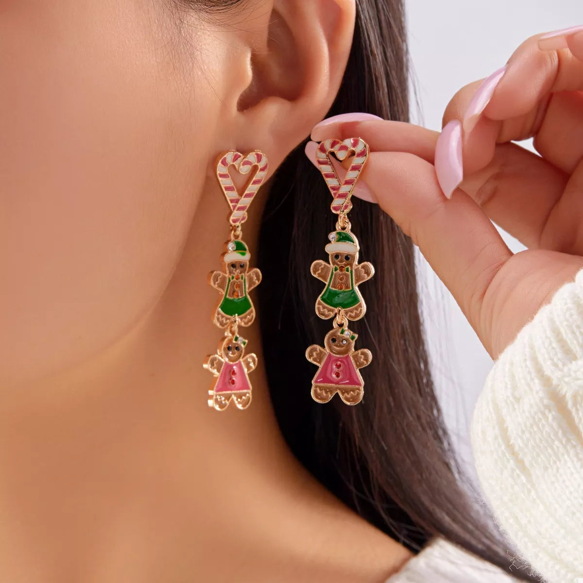 Trendsi Pink / One Size Christmas Gingerbread Drop Earrings