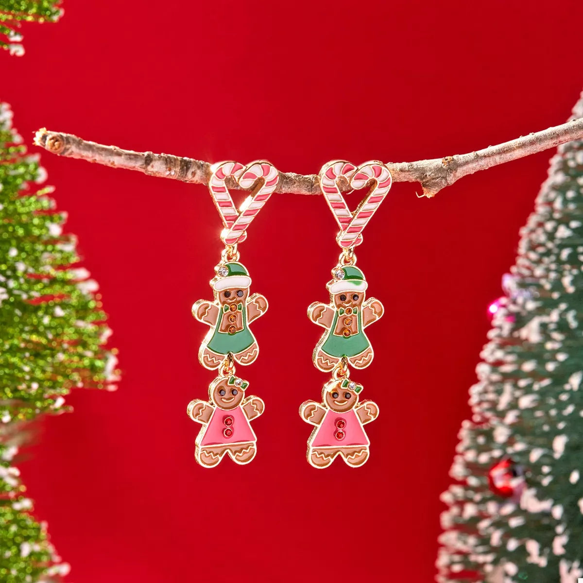 Trendsi Pink / One Size Christmas Gingerbread Drop Earrings