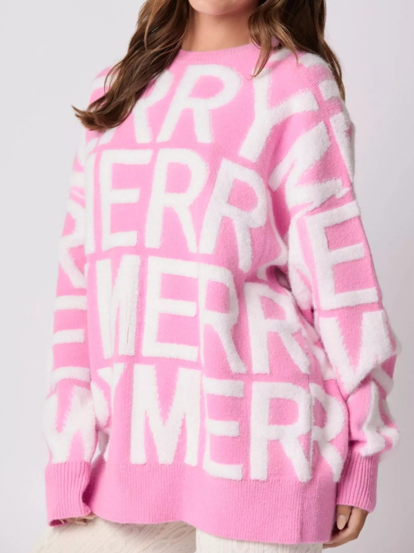 Trendsi Pink / S Christmas Merry Festive Holiday Sweater