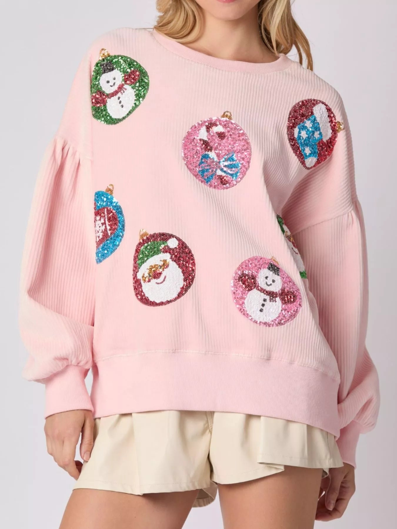 Trendsi Pink / S Christmas Sequin Embellished Sweatshirt