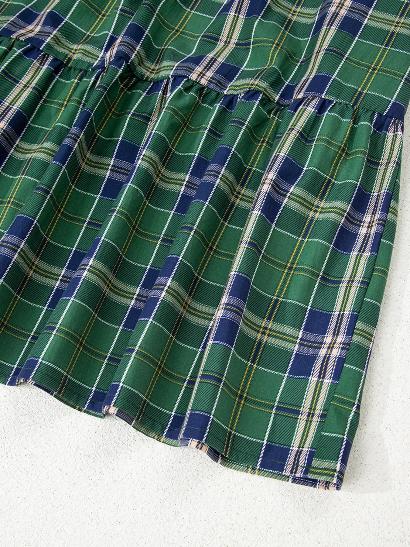 Trendsi Plaid Frilly Collar Long Sleeve Shift Mini Dress