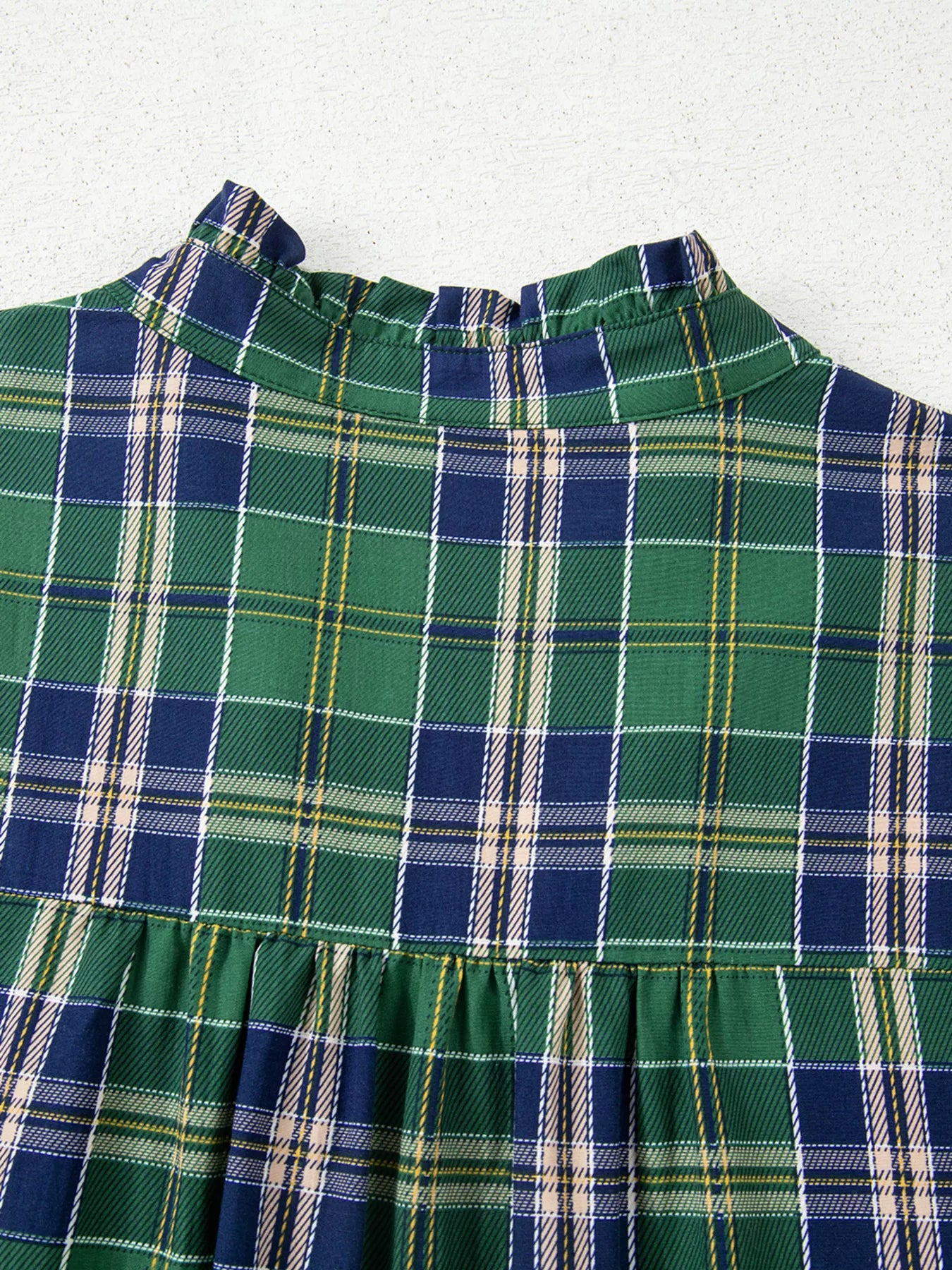 Trendsi Plaid Frilly Collar Long Sleeve Shift Mini Dress