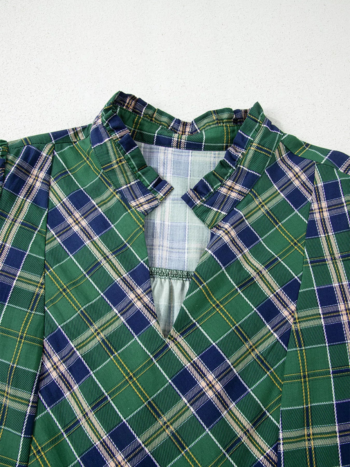 Trendsi Plaid Frilly Collar Long Sleeve Shift Mini Dress