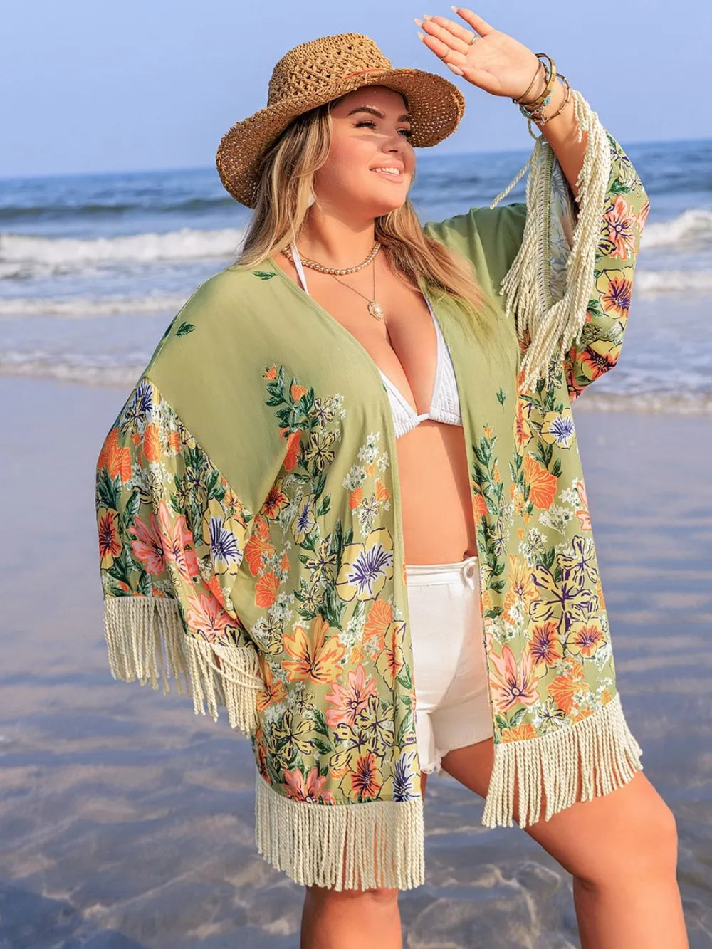 Trendsi Plus Size Fringe Open Front Cover-Up