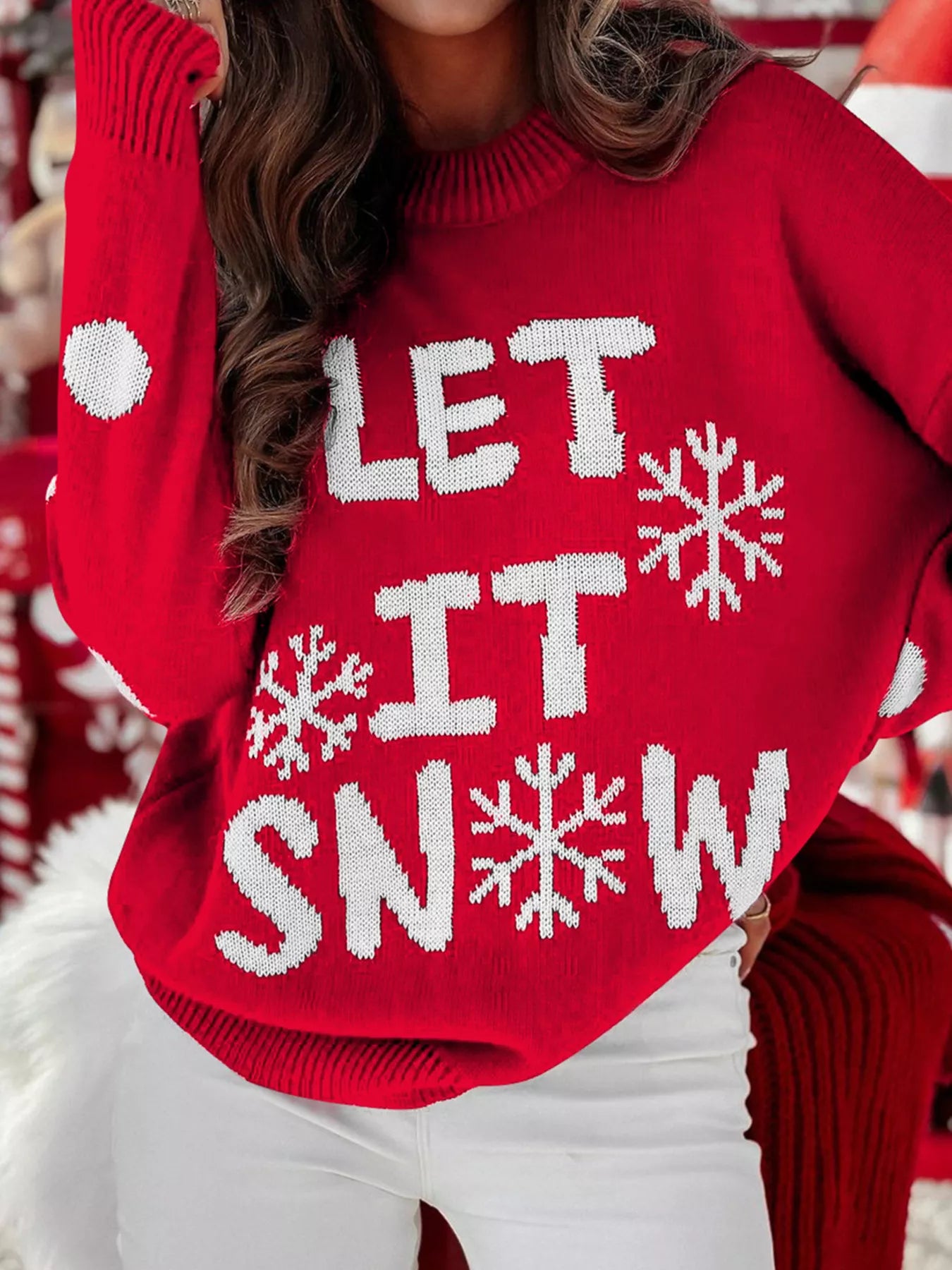 Trendsi Red Dahlia / S LET IT SNOW Christmas Loose Sweater