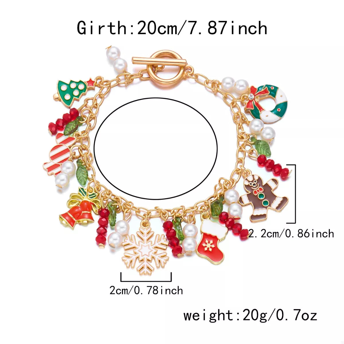 Trendsi Red / One Size 18K Gold-Plated Christmas Charm Bracelet
