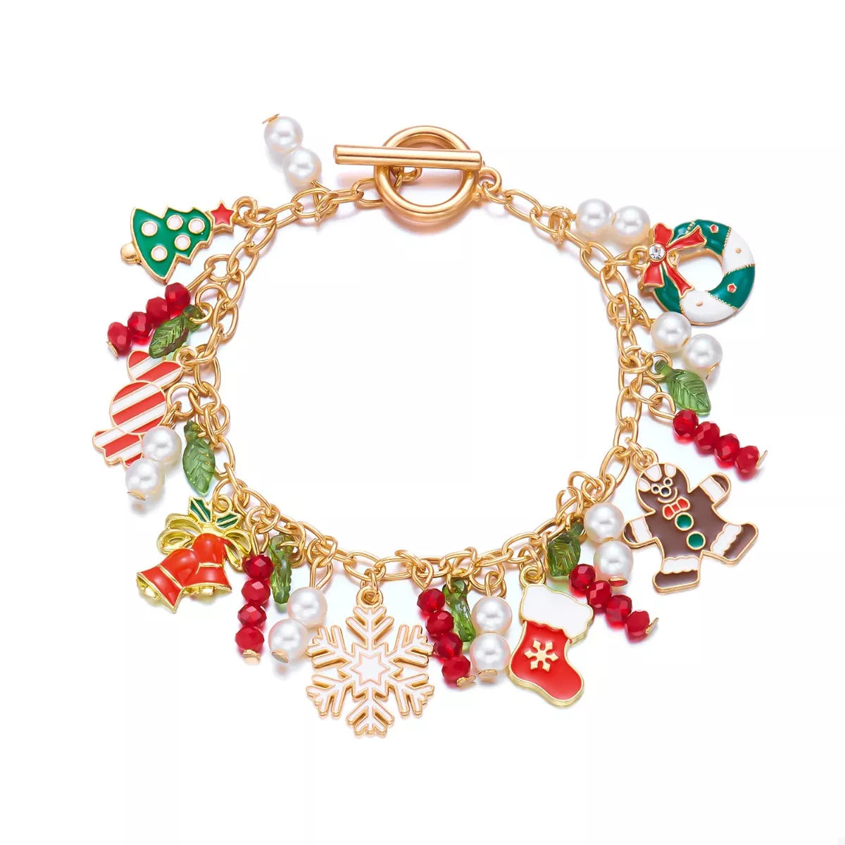 Trendsi Red / One Size 18K Gold-Plated Christmas Charm Bracelet