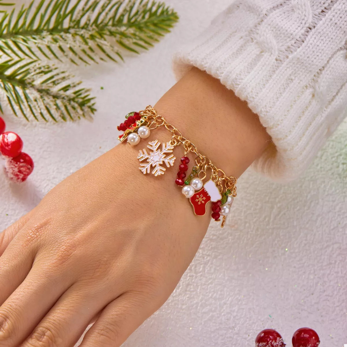 Trendsi Red / One Size 18K Gold-Plated Christmas Charm Bracelet