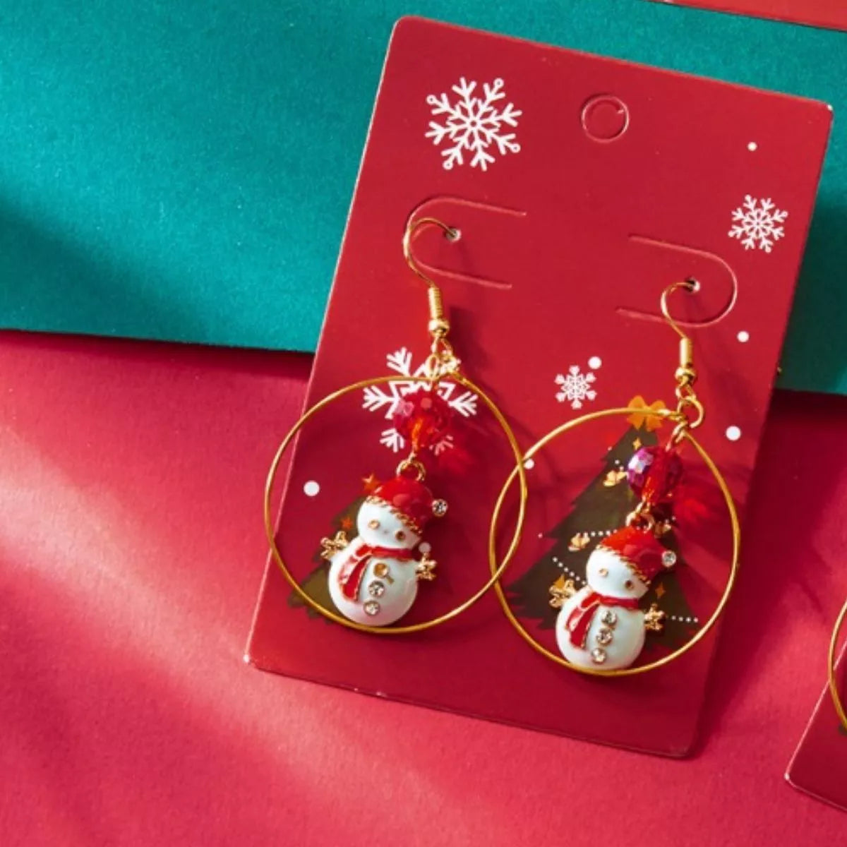 Trendsi Red / One Size 18K Gold-Plated Christmas Snowman Earrings