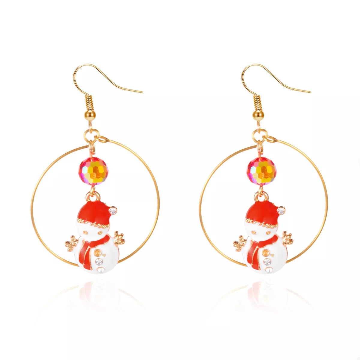 Trendsi Red / One Size 18K Gold-Plated Christmas Snowman Earrings