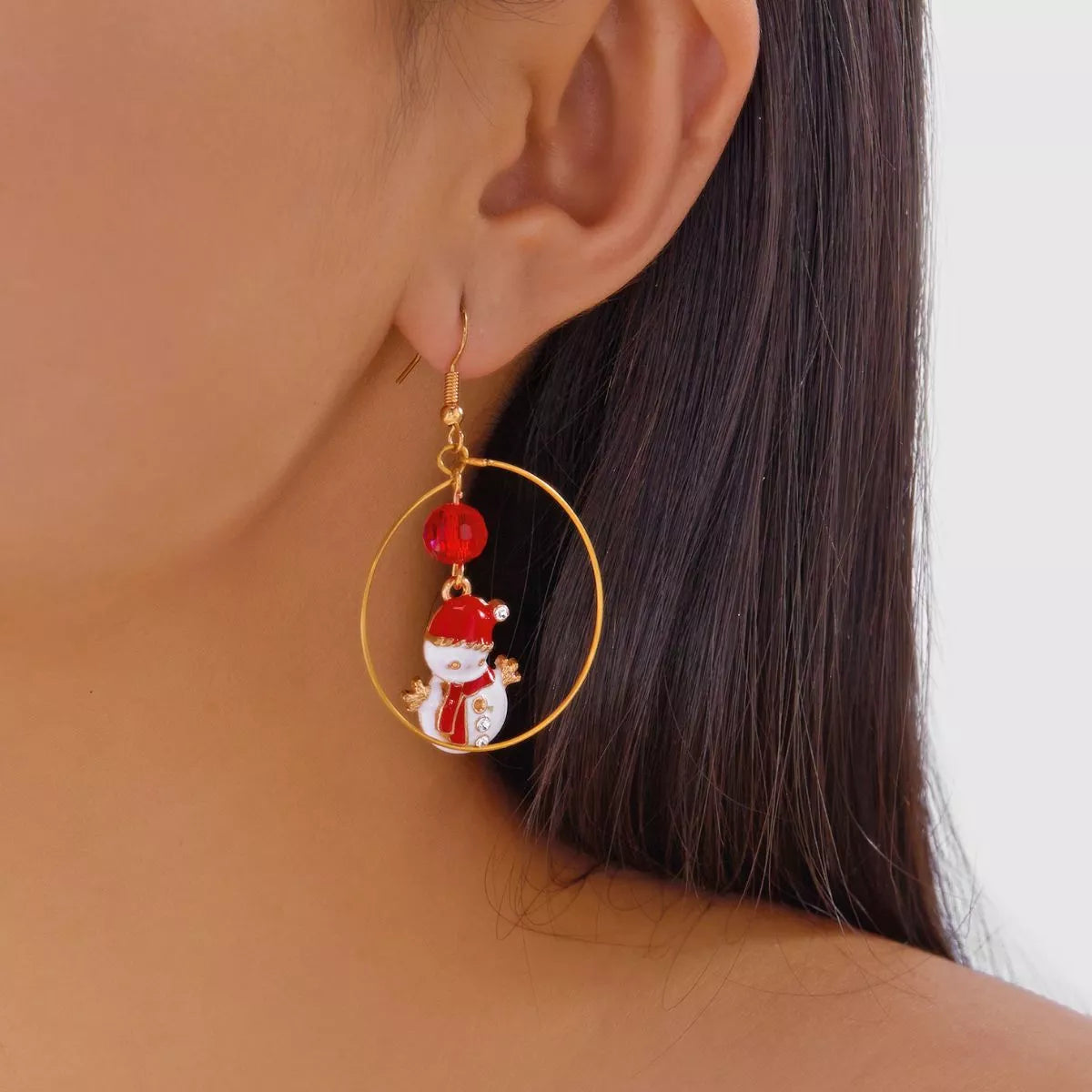 Trendsi Red / One Size 18K Gold-Plated Christmas Snowman Earrings