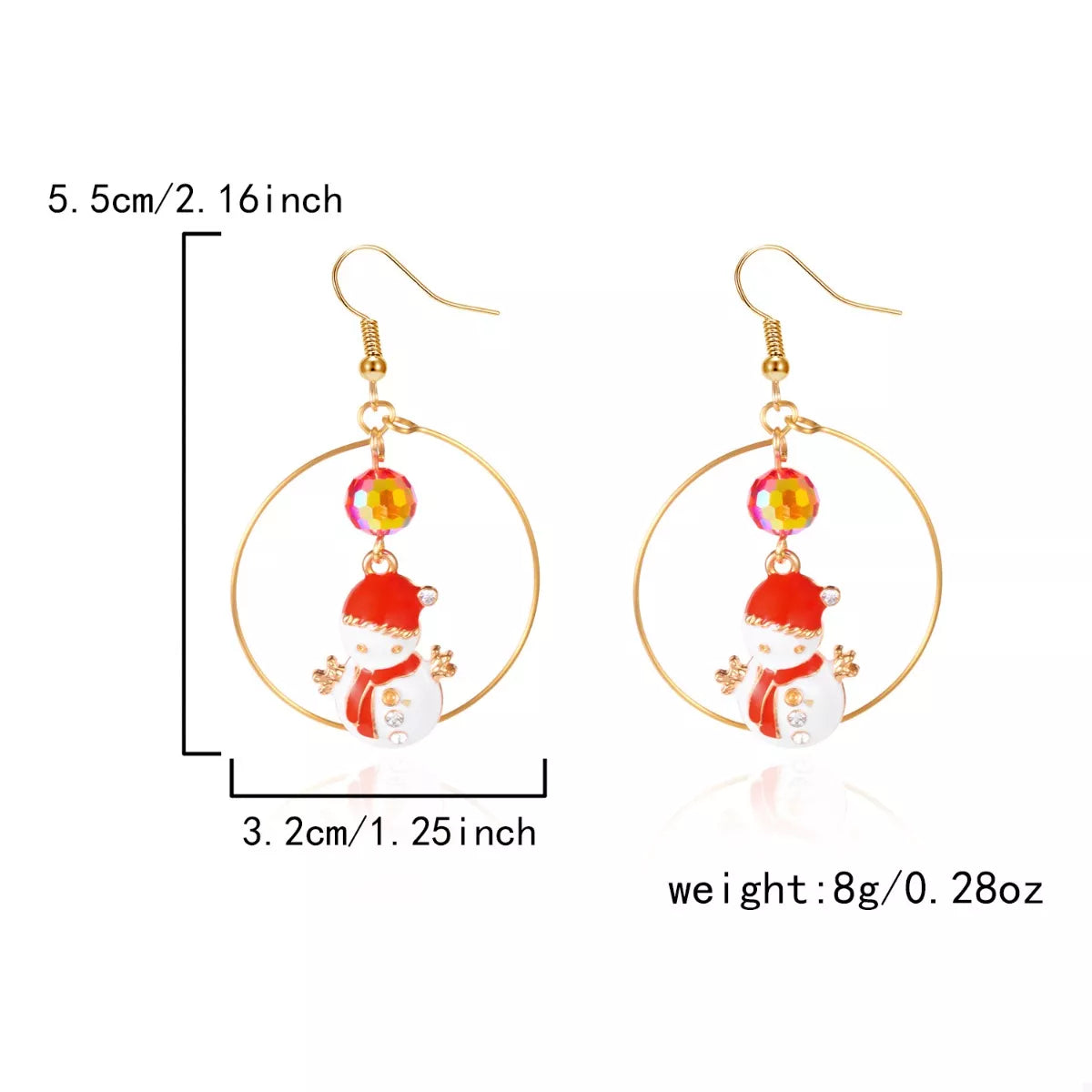 Trendsi Red / One Size 18K Gold-Plated Christmas Snowman Earrings