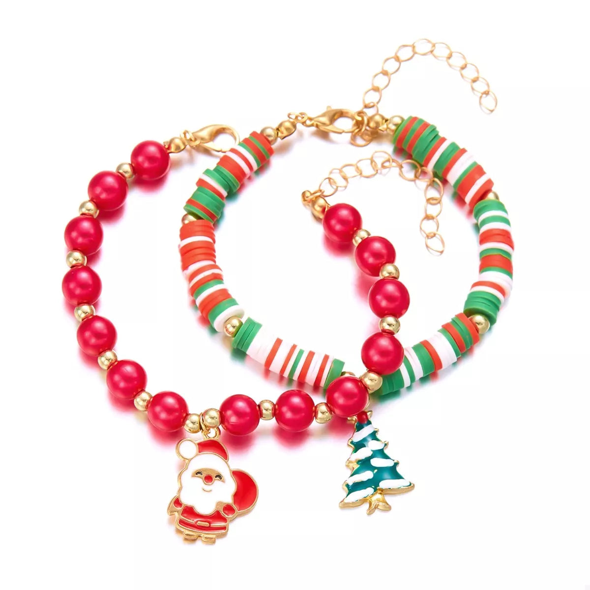 Trendsi Red / One Size Christmas Beaded Charm Bracelet