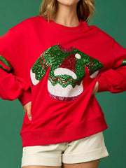 Trendsi Red / S Christmas Sequin Santa Hat Holiday Sweatshirt