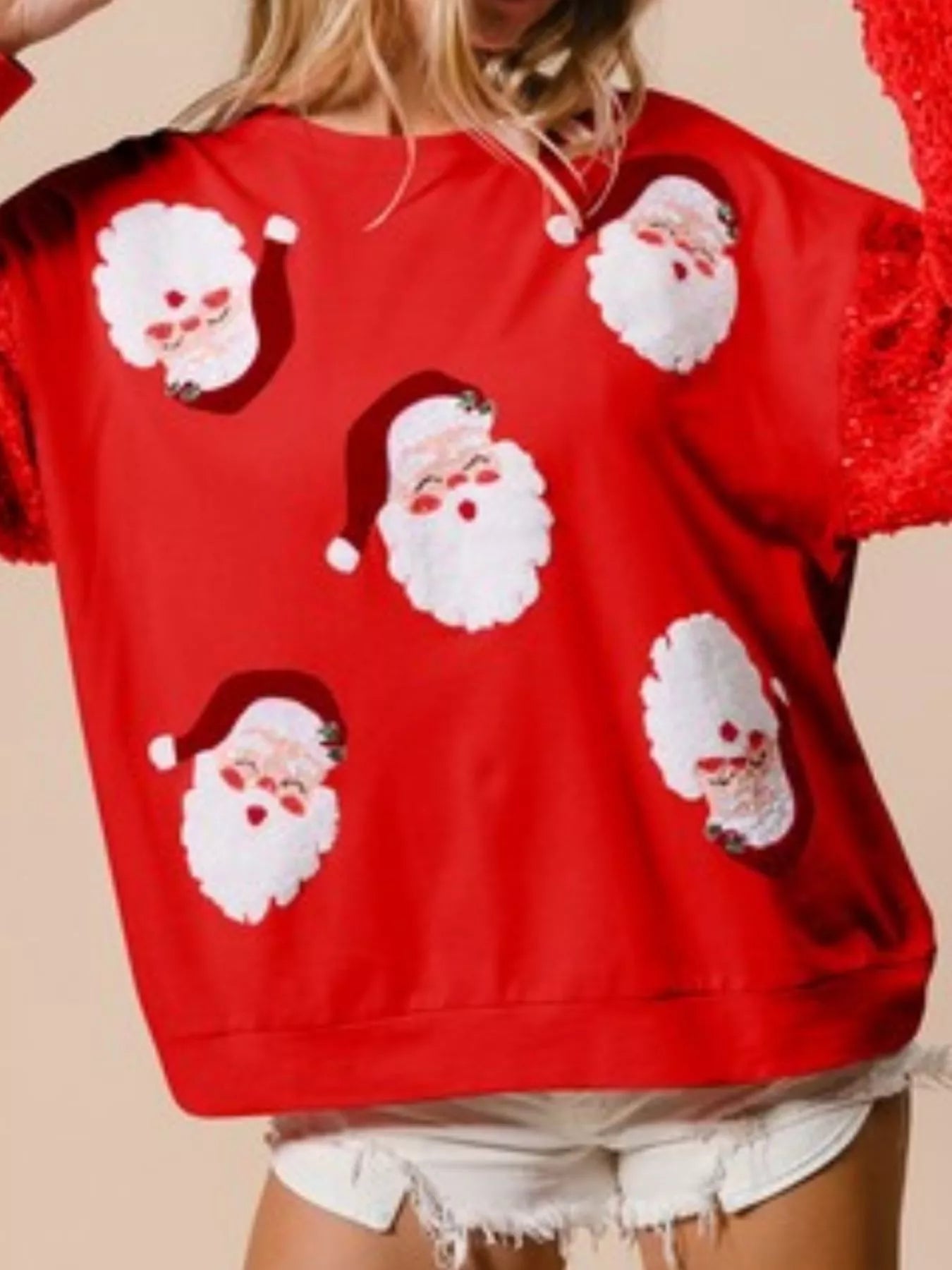 Trendsi Red / S Christmas Theme Sequin Long Sleeve Sweatshirt