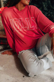 Trendsi Red / S JOLLY Textured Christmas Sweatshirt