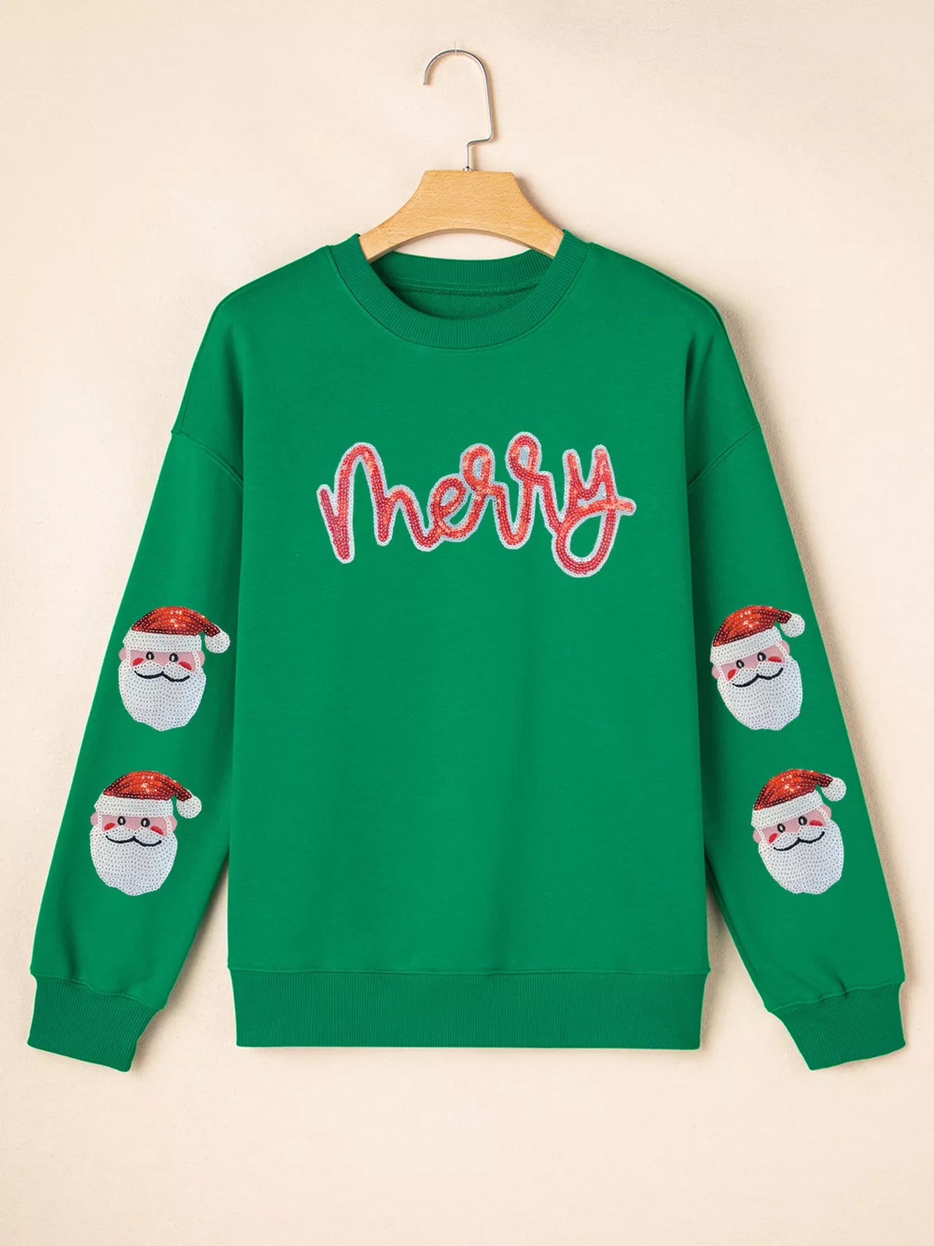Trendsi Sequin Letter Graphic Father Christmas Patched Sleeve Drop Shoulder Sweatshirt