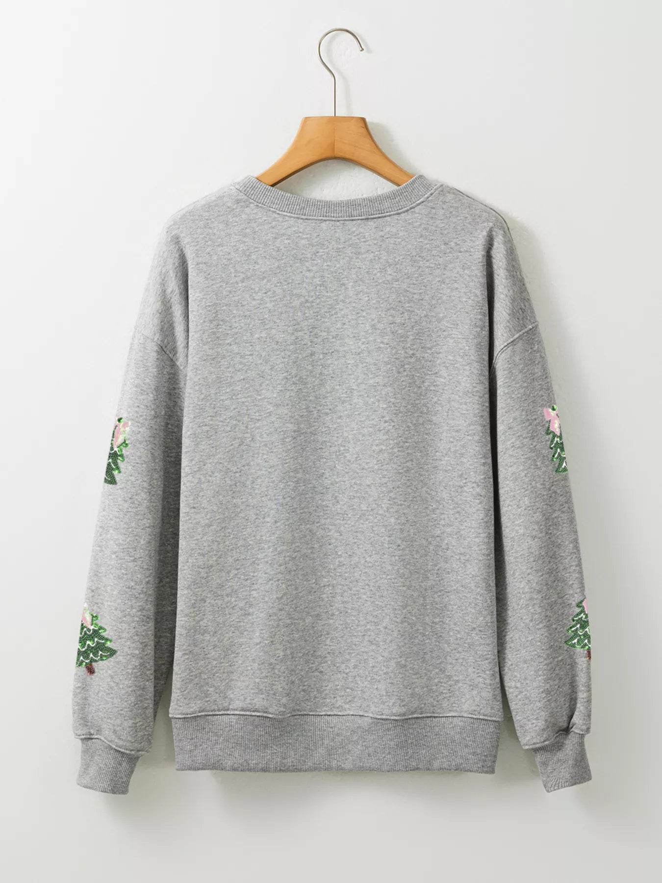Trendsi Sequined Christmas Tree Patched Patterned Holiday Pullover Sweatshirt
