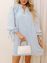 Trendsi Sky Blue Stripe / S Stripe Knotted Sleeve Notched Shift Mini Dress
