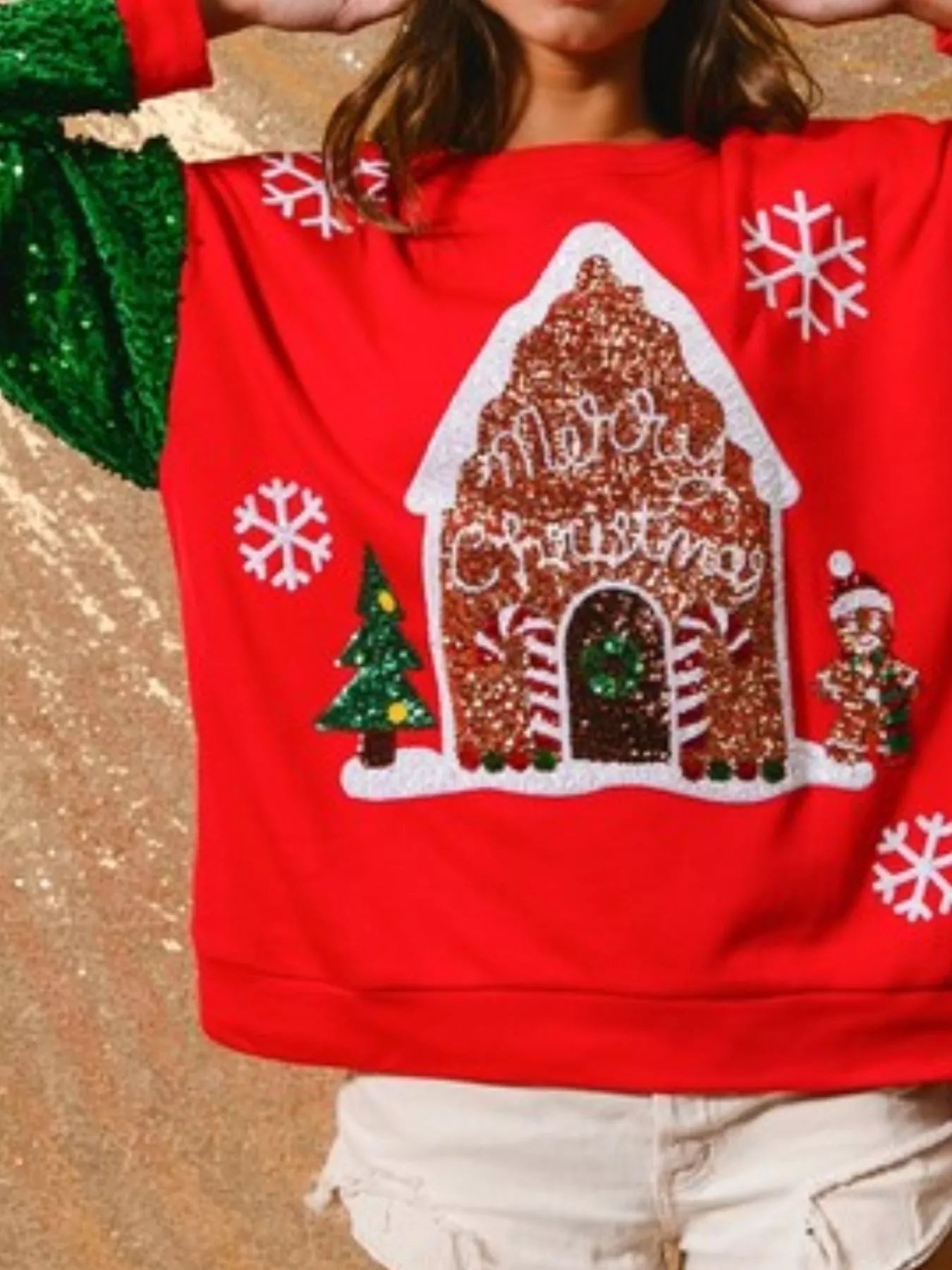 Trendsi Snowflake / S Christmas Theme Sequin Long Sleeve Sweatshirt