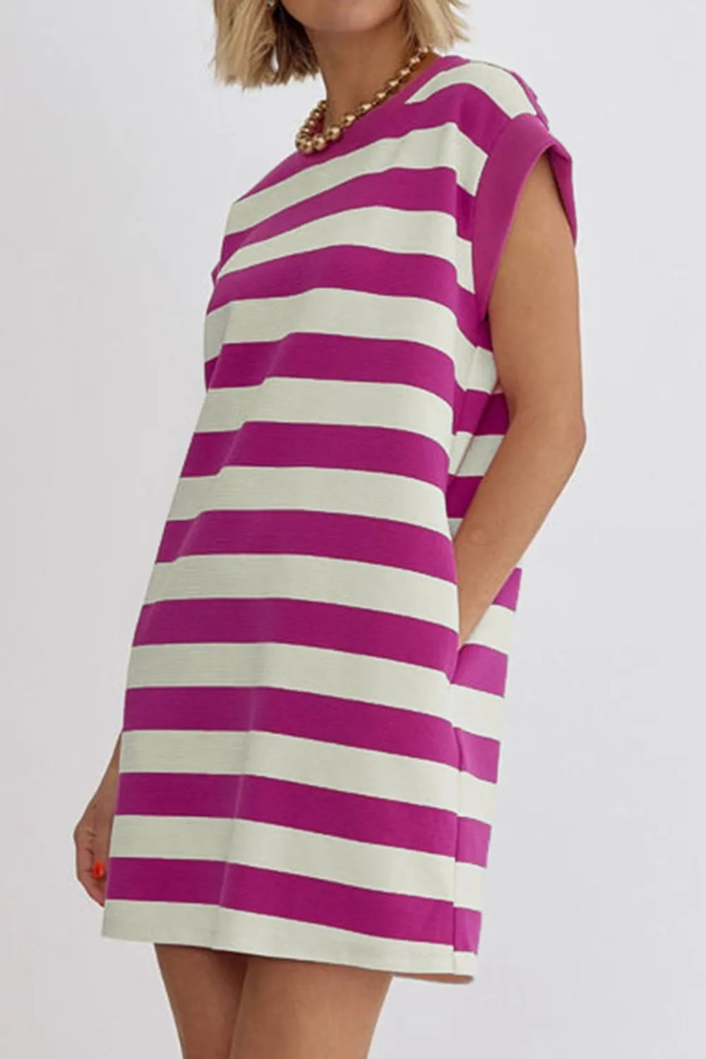 Trendsi Stripe Cap Sleeve Pocketed Shift Tee Dress