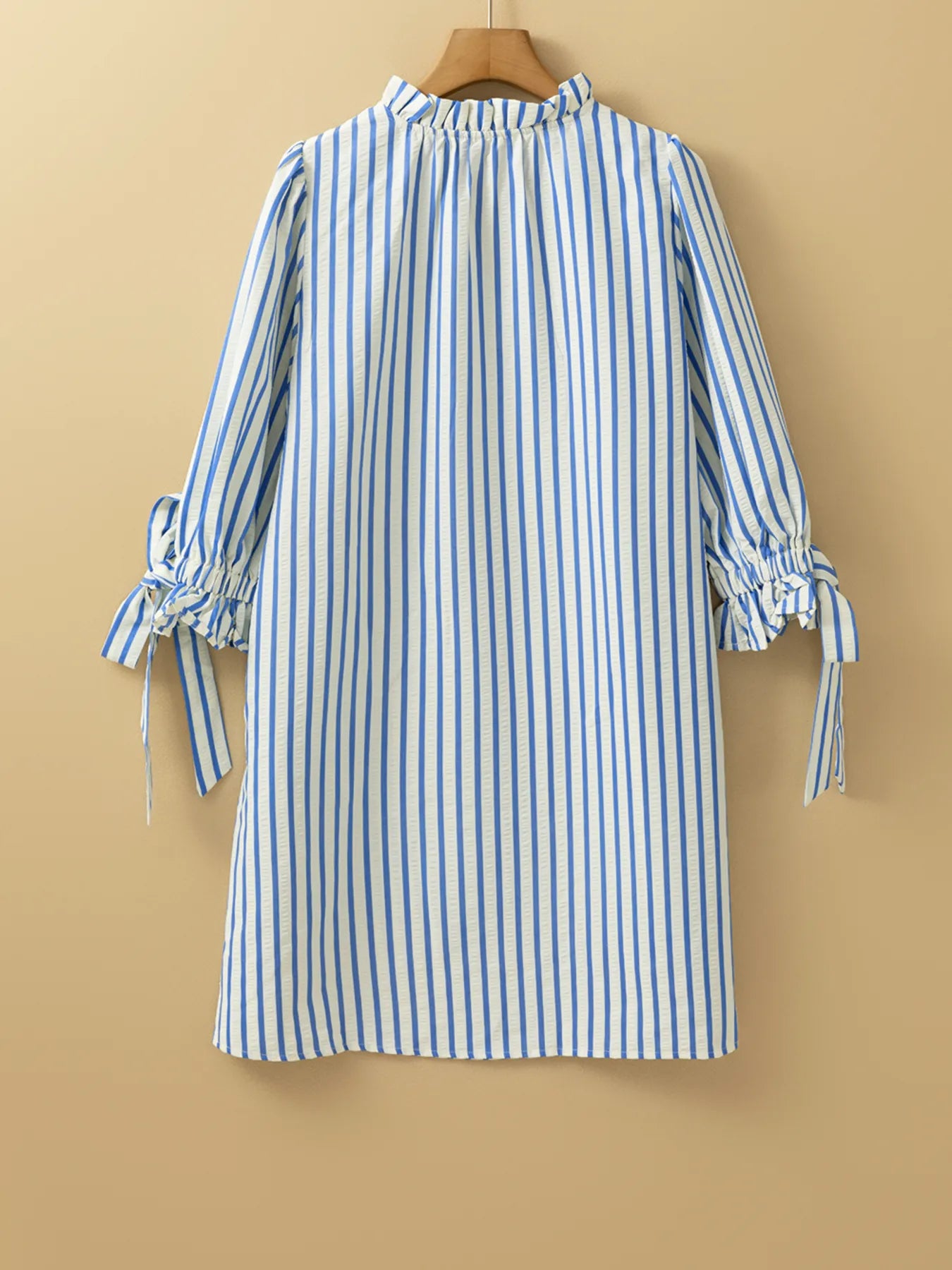 Trendsi Stripe Knotted Sleeve Notched Shift Mini Dress